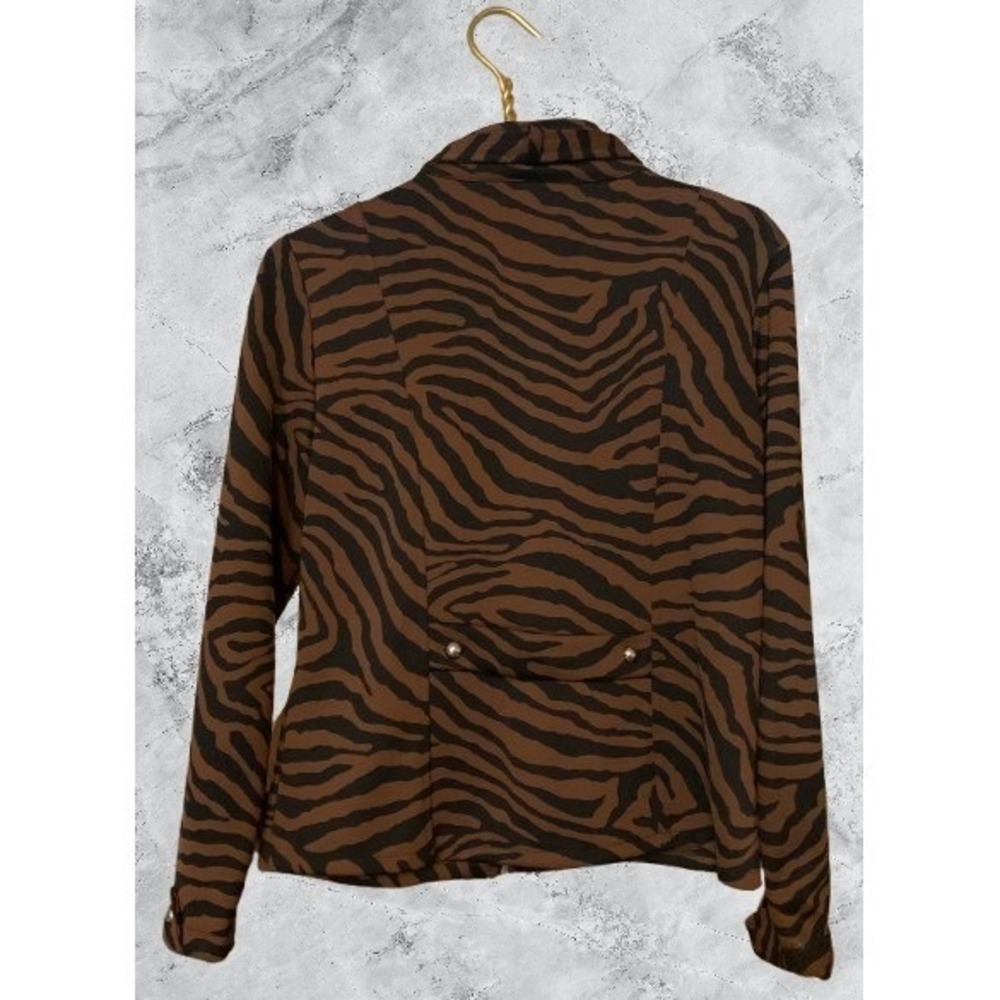 Lisa International Zebra Print Zip Up Jacket Brown Black Military Womens S - Picture 4 of 6